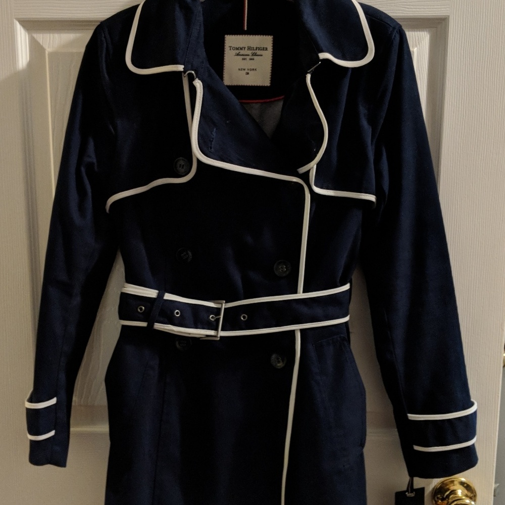 Tommy Hilfiger Navy and White Trench